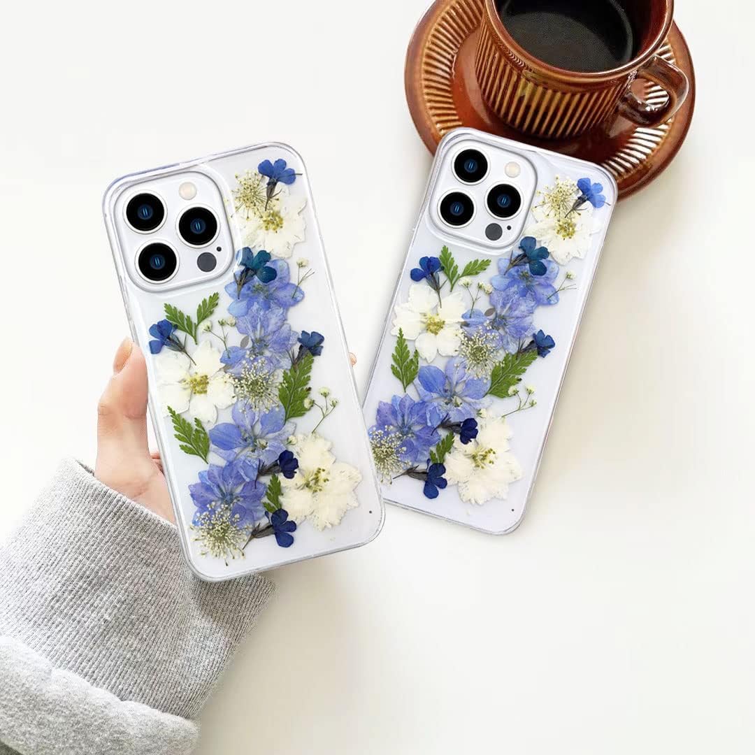 Abbery Funda protectora para iPhone 13 Pro de 6.1 pulgadas con diseño de flores reales secas, con diseño de flores reales secas, para mujeres y