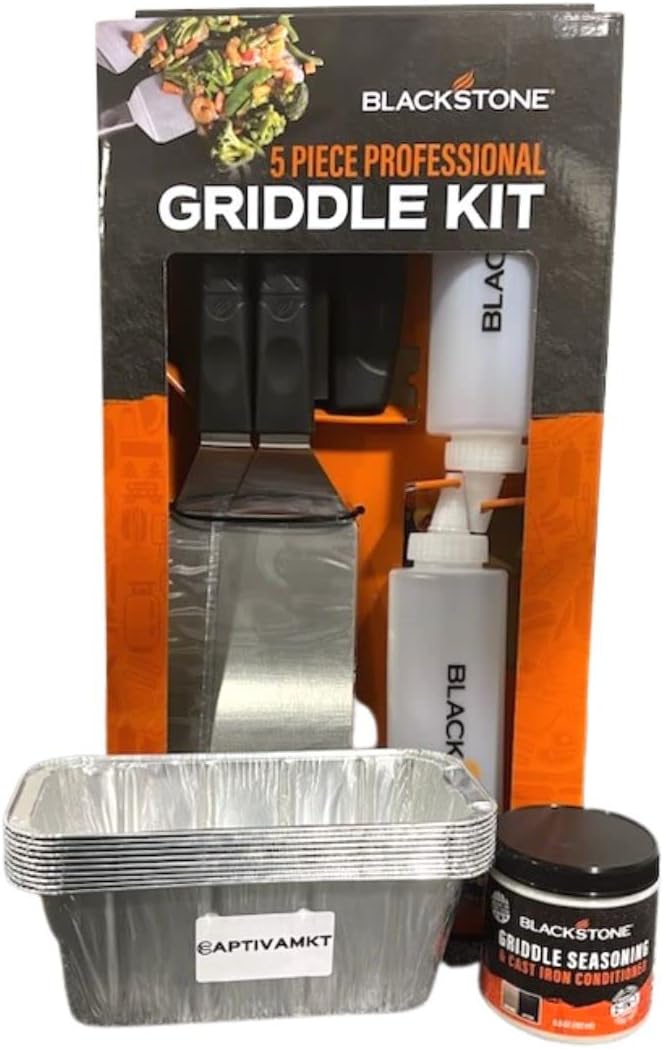Blackstone Professional Griddle Starter Bundle incluye 5 piezas Blackstone Griddle Kit, Blackstone Griddle Condimento y Acondicionador Grase Cup