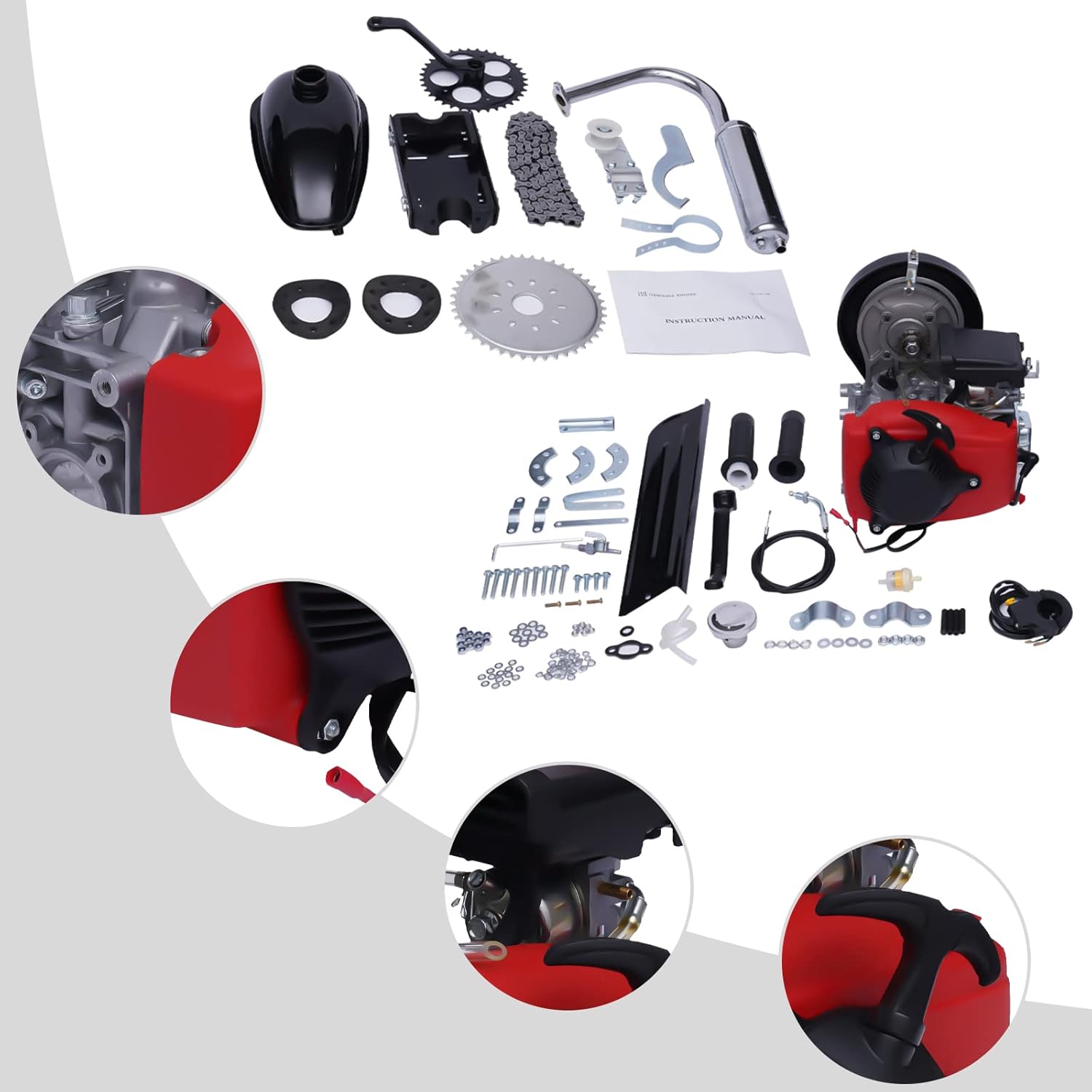 LYNICESHOP Kit de motor de bicicleta de 4 tiempos, motor de bicicleta motorizada de gasolina de 49 cc, para bicicleta normal de marco en V de 28