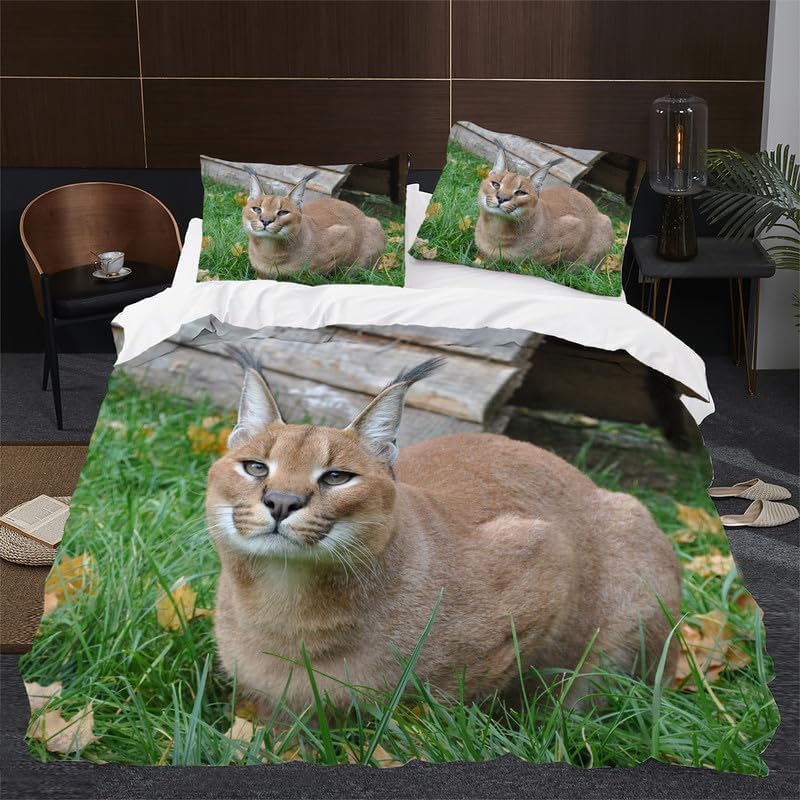 Green Big Floppa Twin Duvet Cover Animal Print Twin Bedding Sets Soft Microfiber Comforter Cover and 2 Pillow Shams 20″X26″, Bed Set Duvet Covers