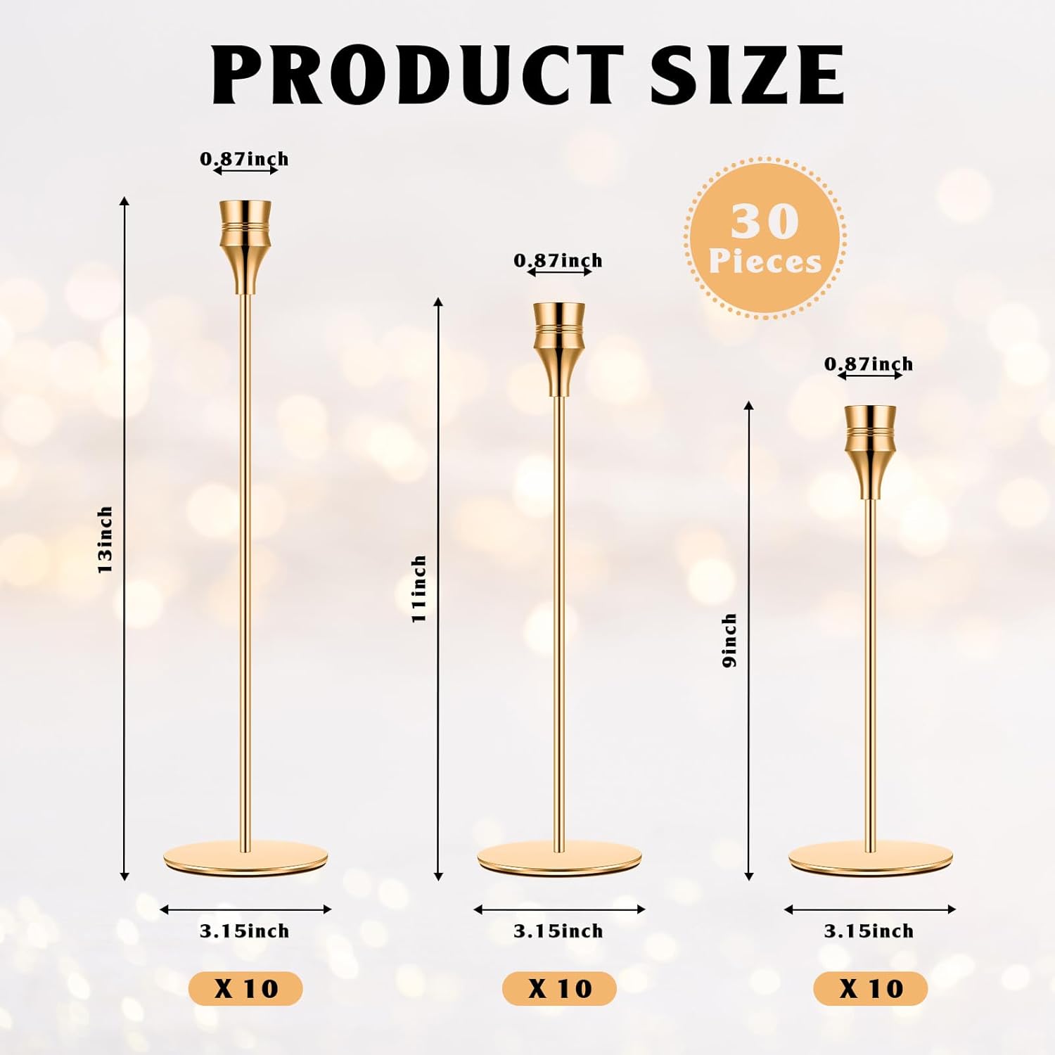 Yaomiao Juego de 30 candelabros dorados para velas de metal a granel para bodas, fiestas, comedores, aniversarios, centros de mesa, se adapta a