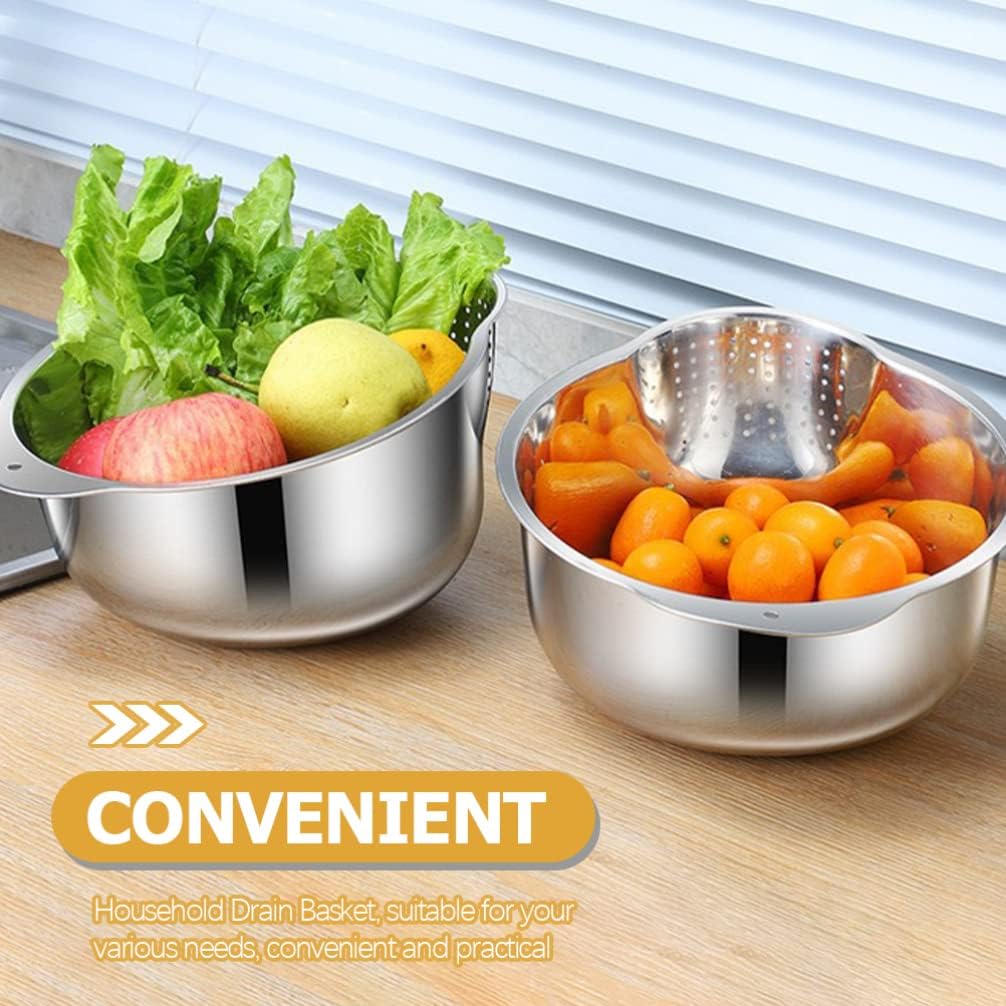 ZzzaNa Stainless Steel Washing Bowl Rice Washing Bowl Colander Strainer 20cm Fine Mesh Strainer for Washing Vegetables Fruit Beans Pasta Colander