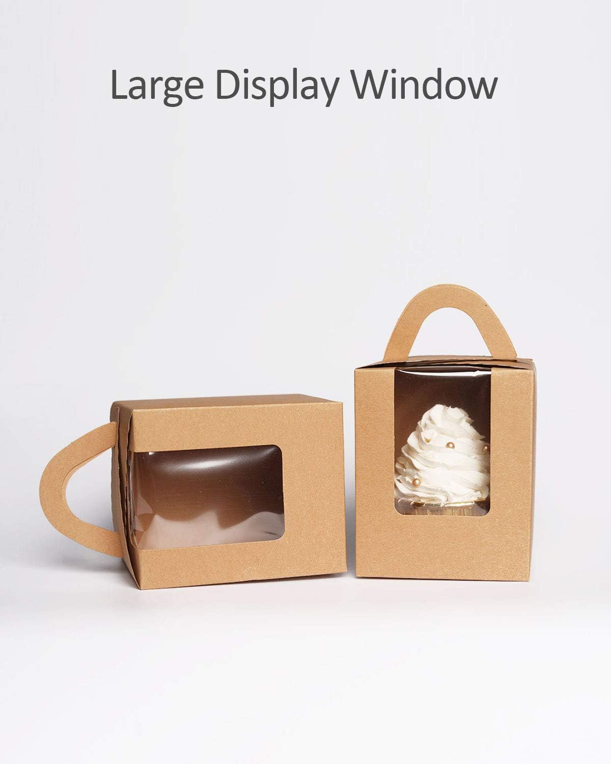 qiqee Cajas de magdalenas Kraft 60 paquetes individuales para cupcakes cajas desechables marrones individuales para cupcakes con ventana 3.6 x 3.6 x
