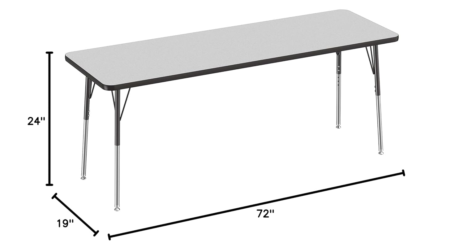 Factory Direct Partners Mesa rectangular 10015-GYBK ajustable, para niños, con patas estándar y deslizadores giratorios, mide 24 x 72 pulgadas,