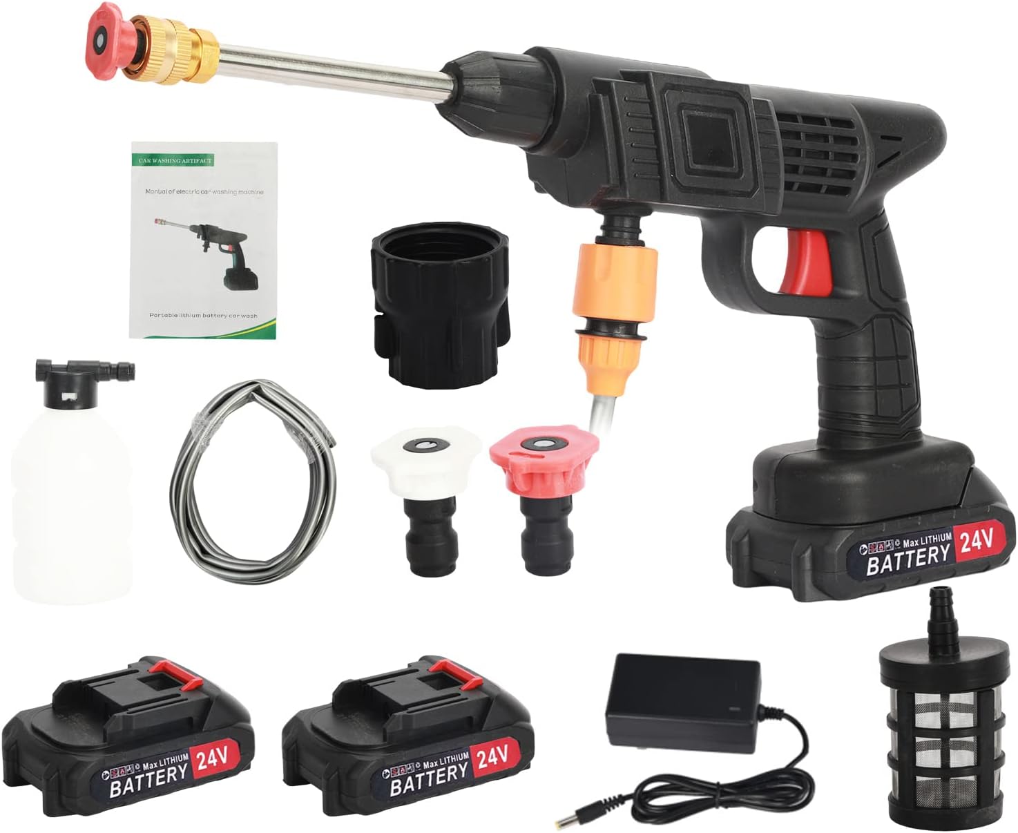 Lavadora a presión inalámbrica para batería máxima de 20 V – Lavadora eléctrica portátil de 550 PSI con boquilla 3 en 1, pistola de lavado de coche