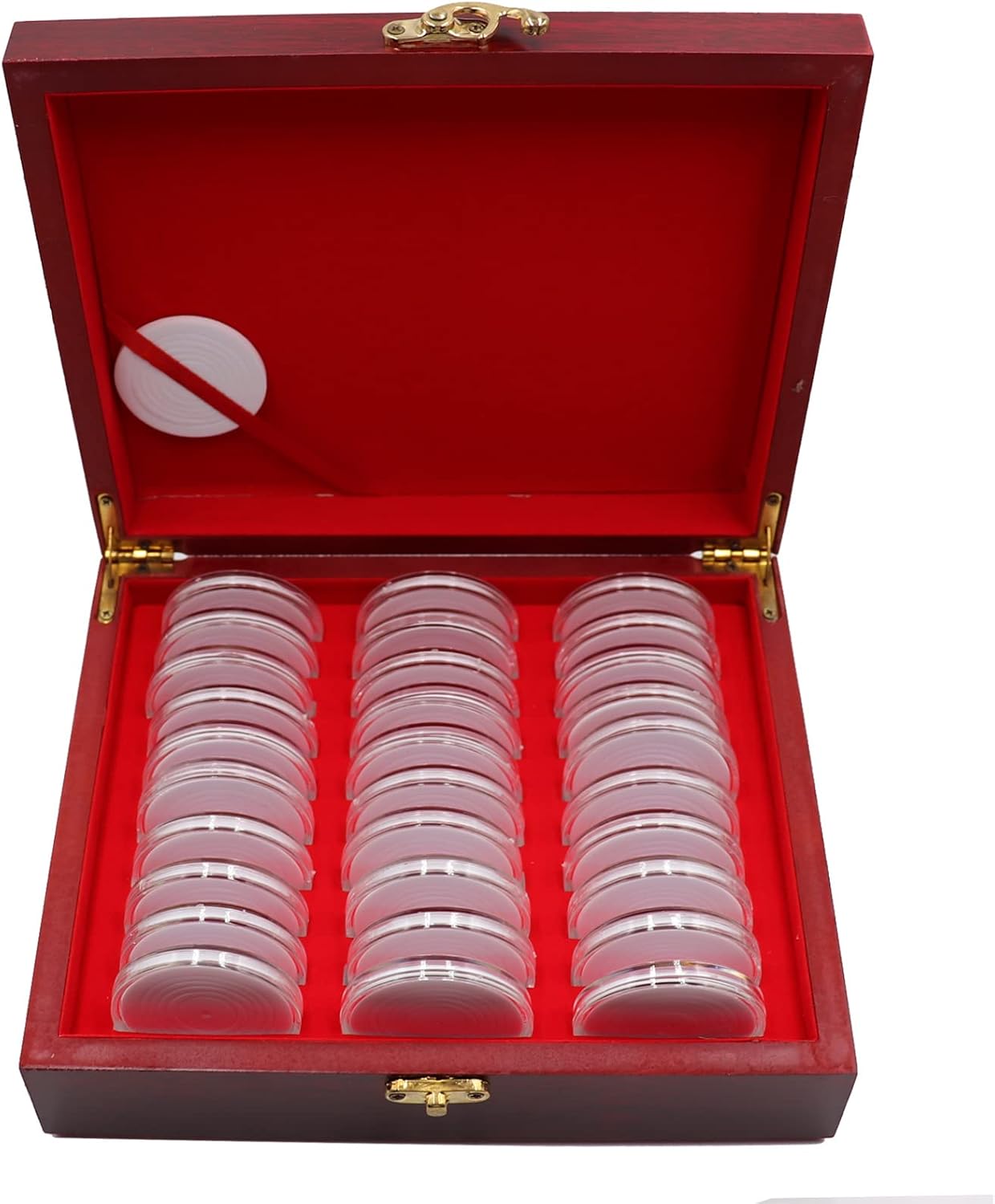 30 unidades de 1.811 in de madera para monedas de 1.81 pulgadas, caja de colección de monedas con cerradura, 6 tamaños (20253035401.811 in)