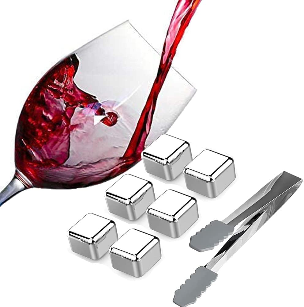 SunPlusPower 6 piezas de piedras de whisky, cubitos de hielo de metal de whisky, cubos de acero inoxidable, reutilizables, sin BPA, para bebidas,