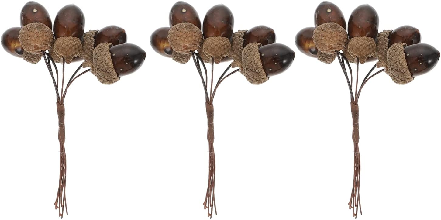 Kisangel 3 piezas de bellota artificiales de Navidad, bellotas con alambre, frutos secos, ramas de bayas de acebo, para hacer bricolaje, Navidad,