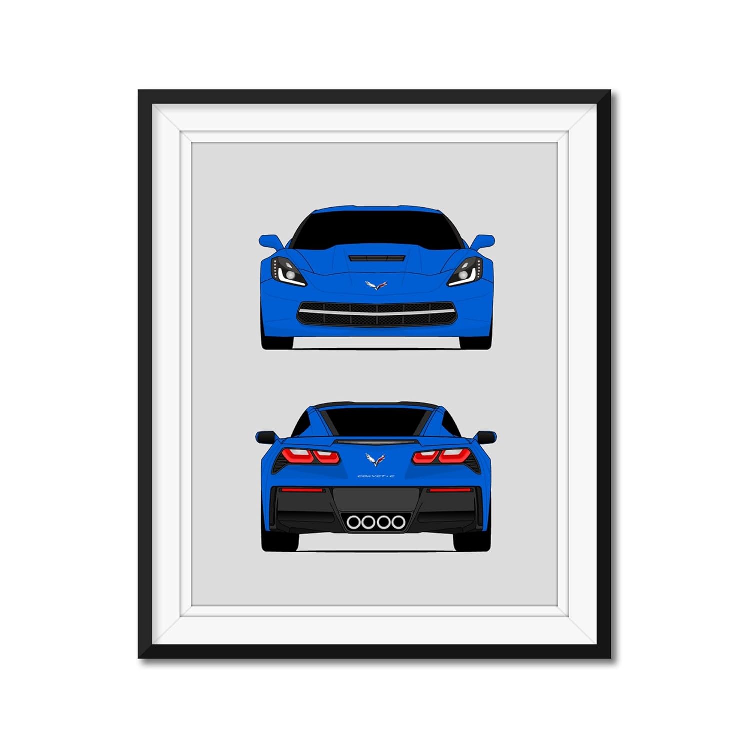 Chevy Corvette C7 Z51 Stingray (2014-2019) (Front and Rear) 7th Generation Inspired Poster Print Wall Art Decor Handmade (Unframed)