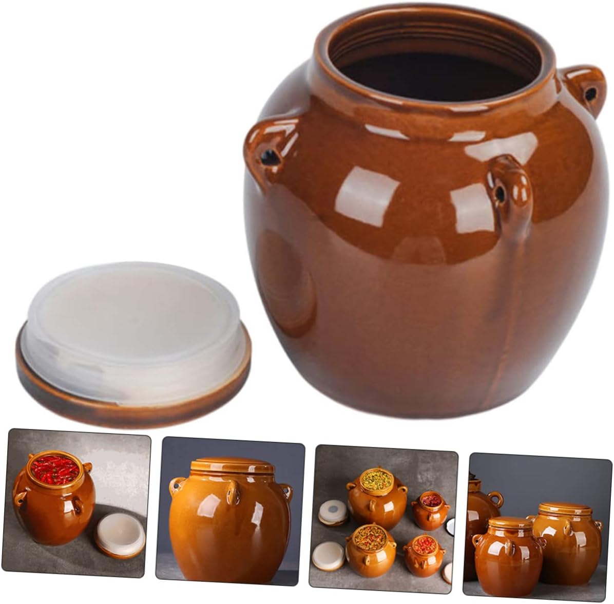 YARNOW Olla de decapado Tarro de cerámica hermético Kimchi coreano Recipientes de comida china con tapa Recipiente pequeño de cerámica Contenedores