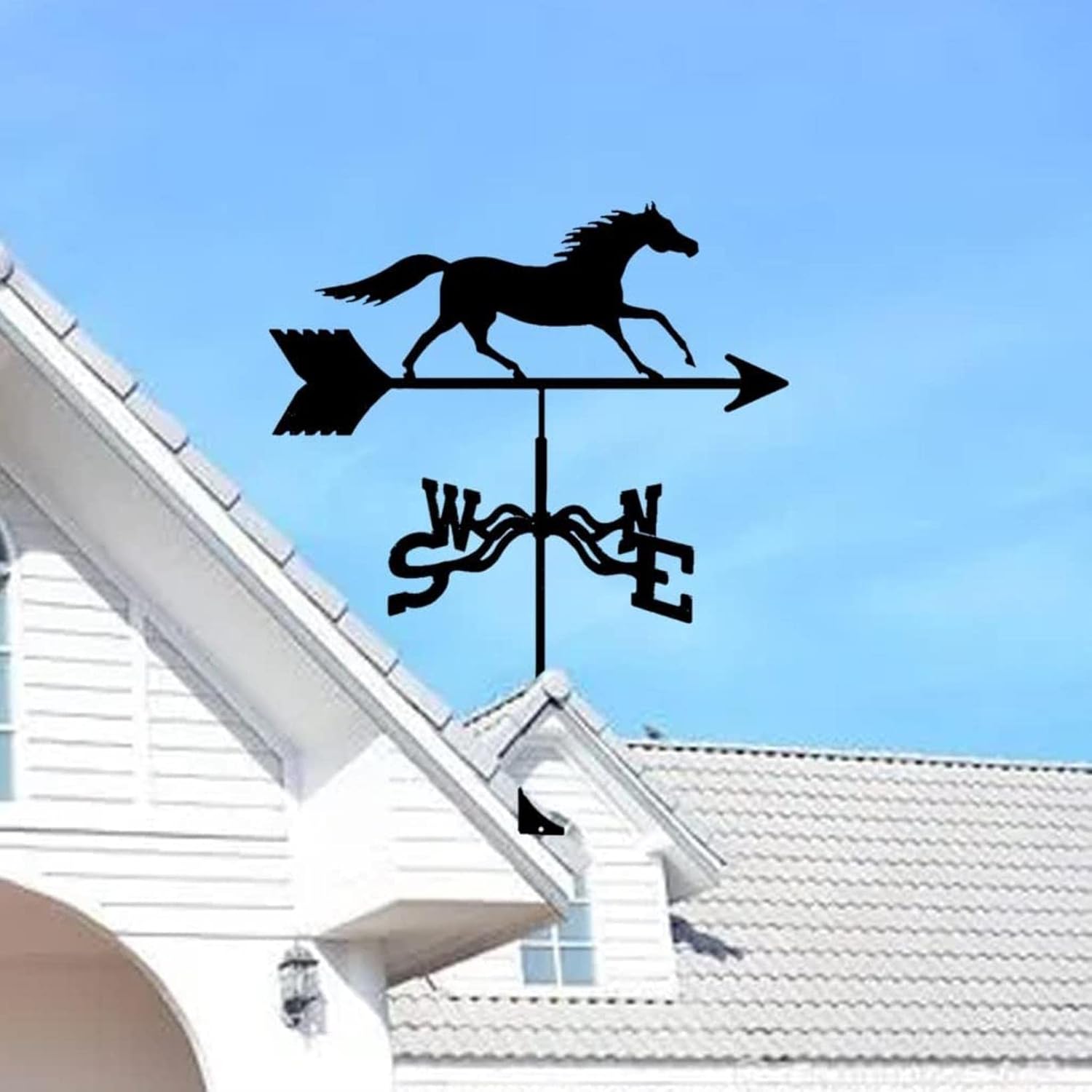 Veleta de lujo con adorno de caballo negro satinado para granja, graneros, patio, césped, boda, jardín, patio, montaje en techo, fácil de usar