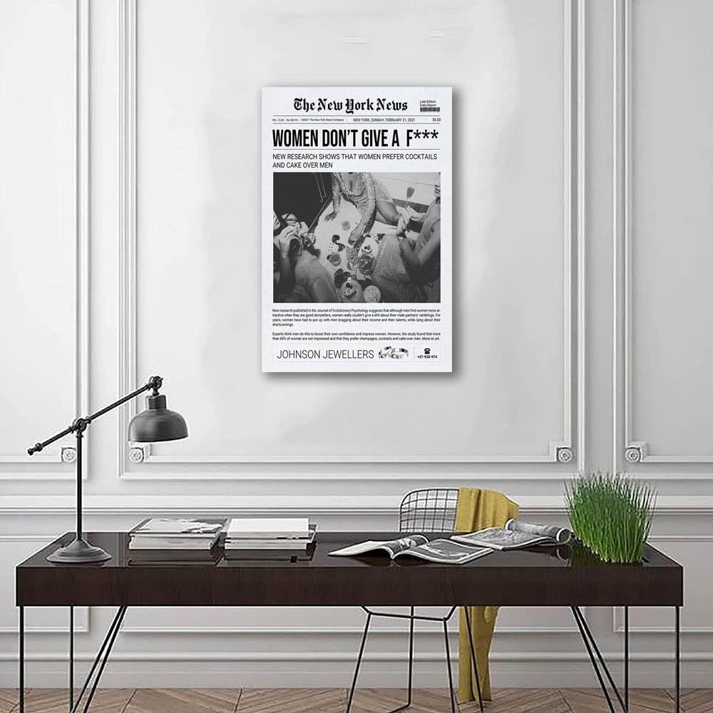 Pósteres de moda de New York News estilo periódico, impresiones en lienzo en blanco y negro, arte de pared vintage funky decoración de habitación