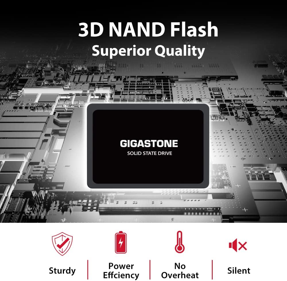 Gigastone SATA SSD de 120 GB, paquete de 30 unidades SSD de 2.5 pulgadas 3D NAND SSD interno SLC Velocidad de aumento de caché de 500 MBs unidades