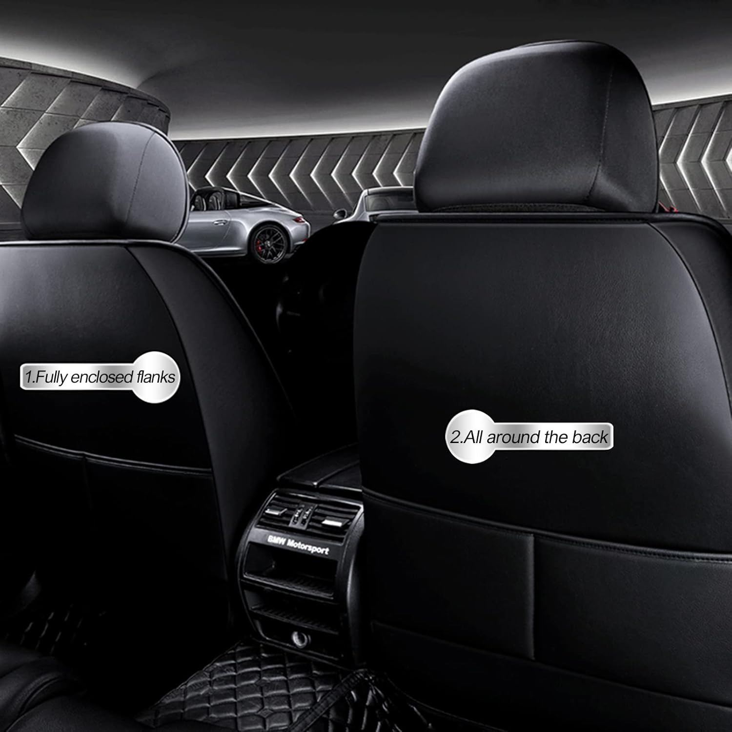 AOMSAZTO Fundas de cuero para asiento de automóvil, ajuste personalizado para Chevrolet 2007-2024 1500 2500 HD 3500 HD Crew Cab Pickup, fundas de