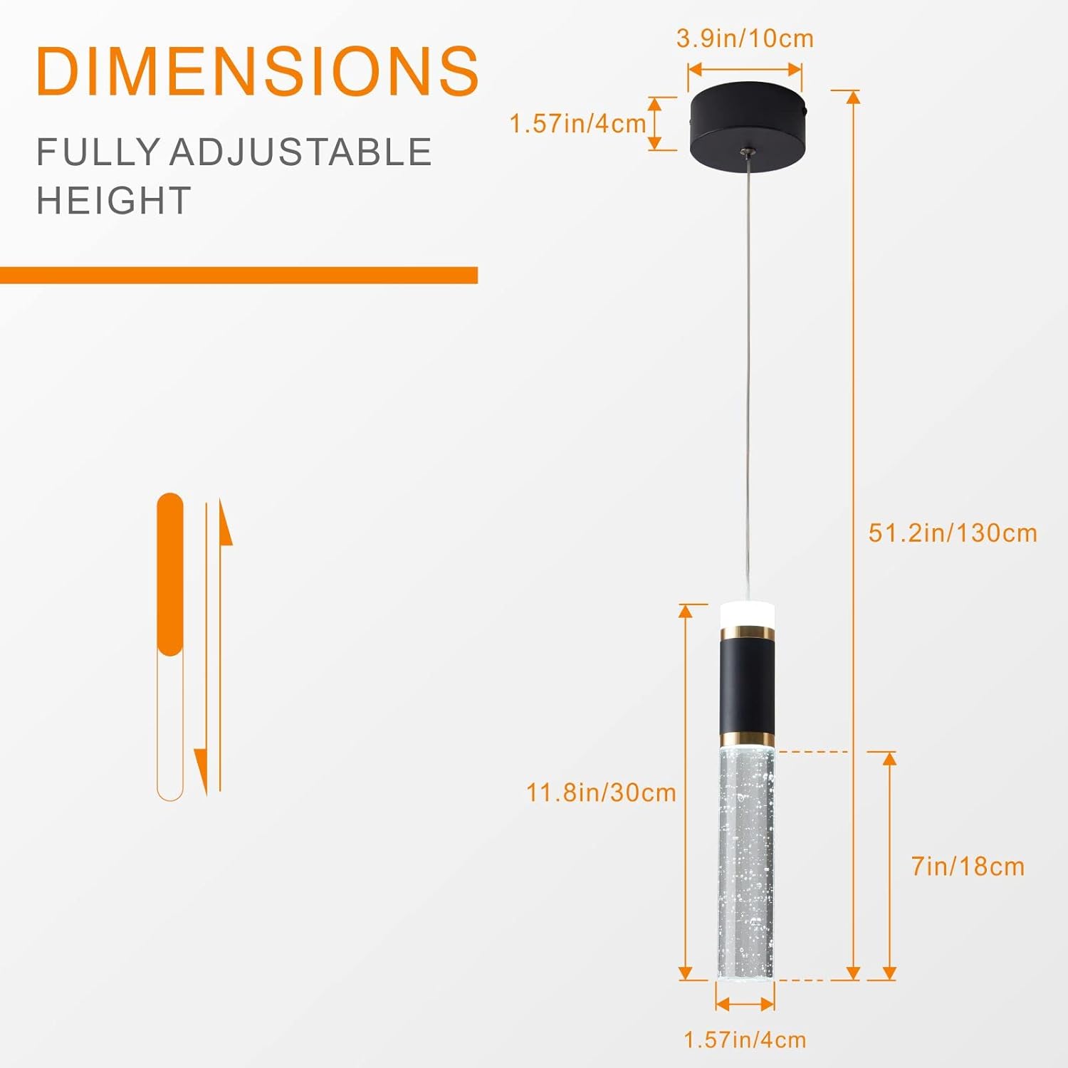 Lámpara colgante LED, lámpara LED moderna de cristal para isla de cocina, iluminación colgante ajustable para isla de cocina, candelabro LED negro