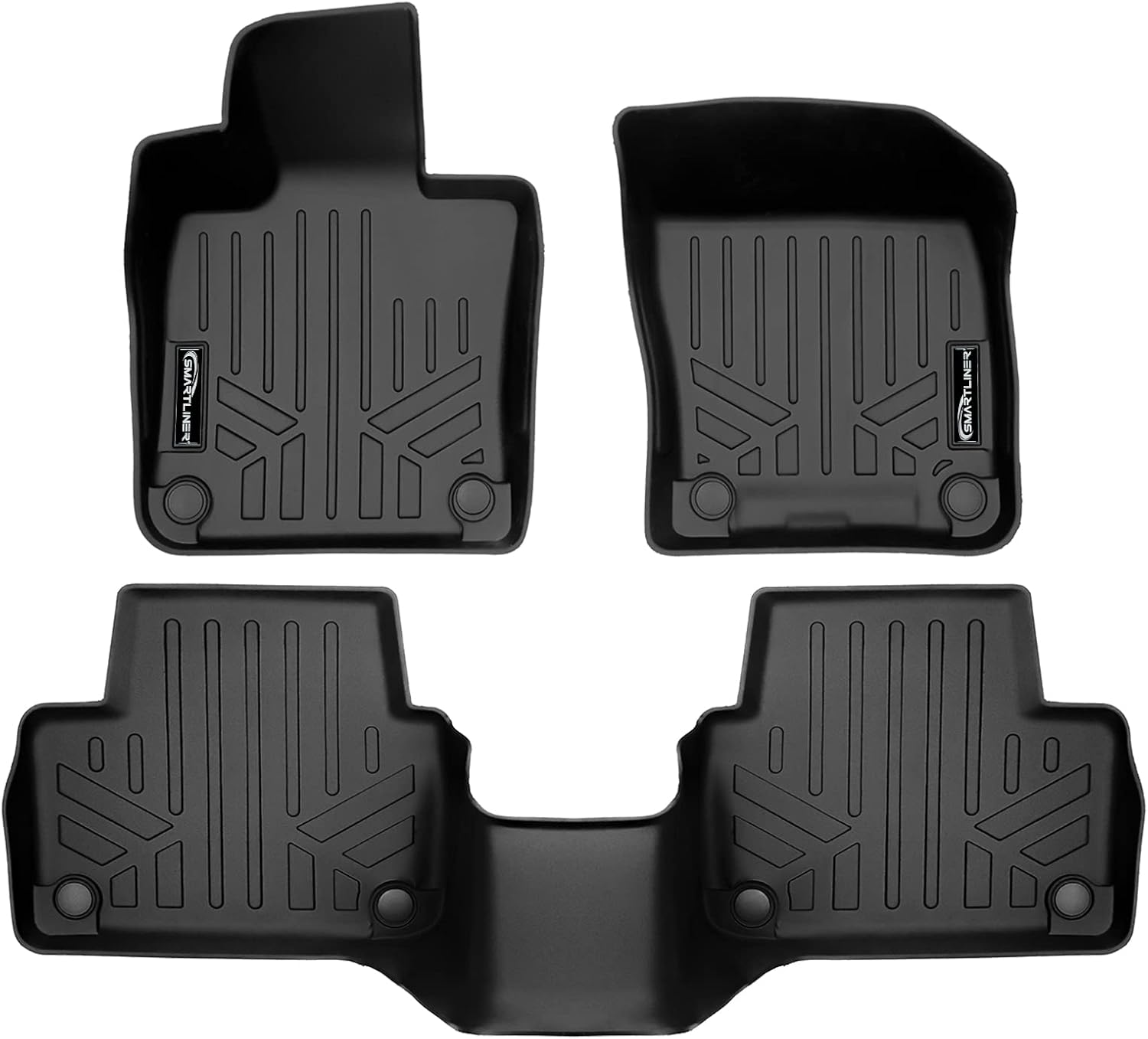 SMARTLINER Juego de alfombrillas negras de 2 filas de protección para todo tipo de clima, compatible con Volvo S60 2019-2023 (no es compatible con