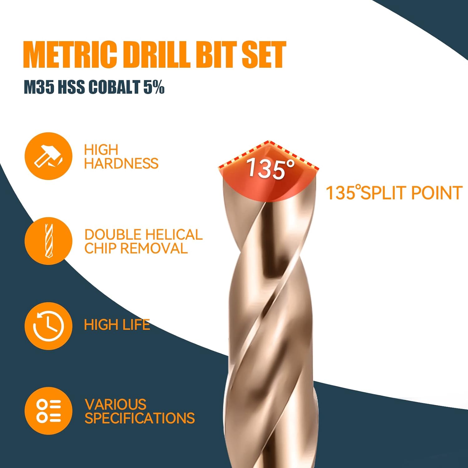 Juego de brocas de cobalto, brocas M35 Twist HSS de vástago recto, brocas de acero de alta velocidad de 0.079 pulgadas para perforar en metal duro,