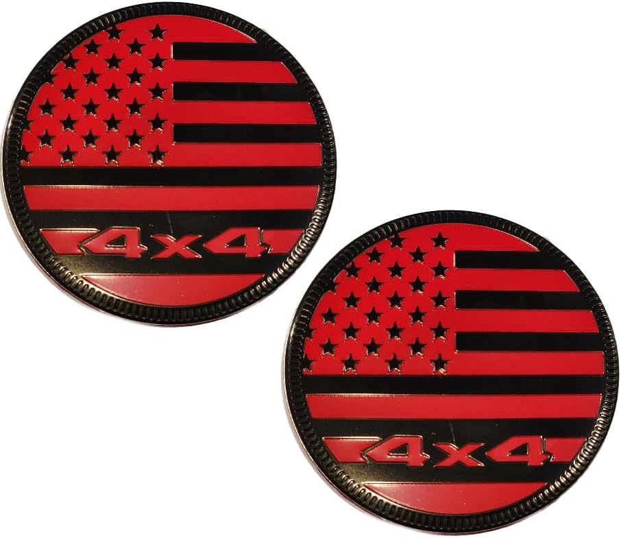Juego de dos emblemas de metal 4×4 3D de la bandera estadounidense de 2.4 pulgadas, color negro y rojo, para Jeep Wrangler Grand Cherokee Liberty