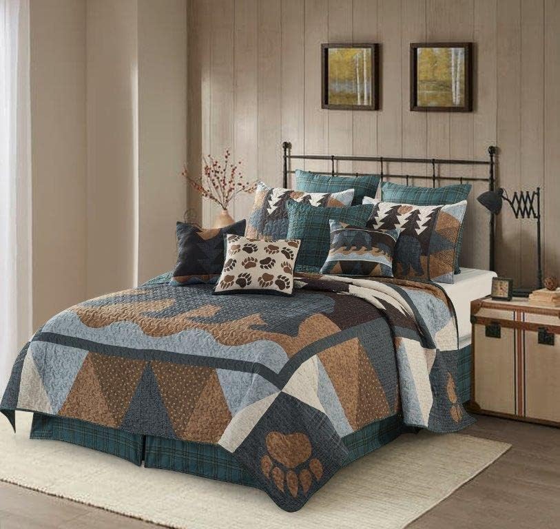 Virah Bella Juego de ropa de cama de 2 piezas, tamaño matrimonialqueen, juego de edredón reversible rústico con fundas de almohada decorativas, oso