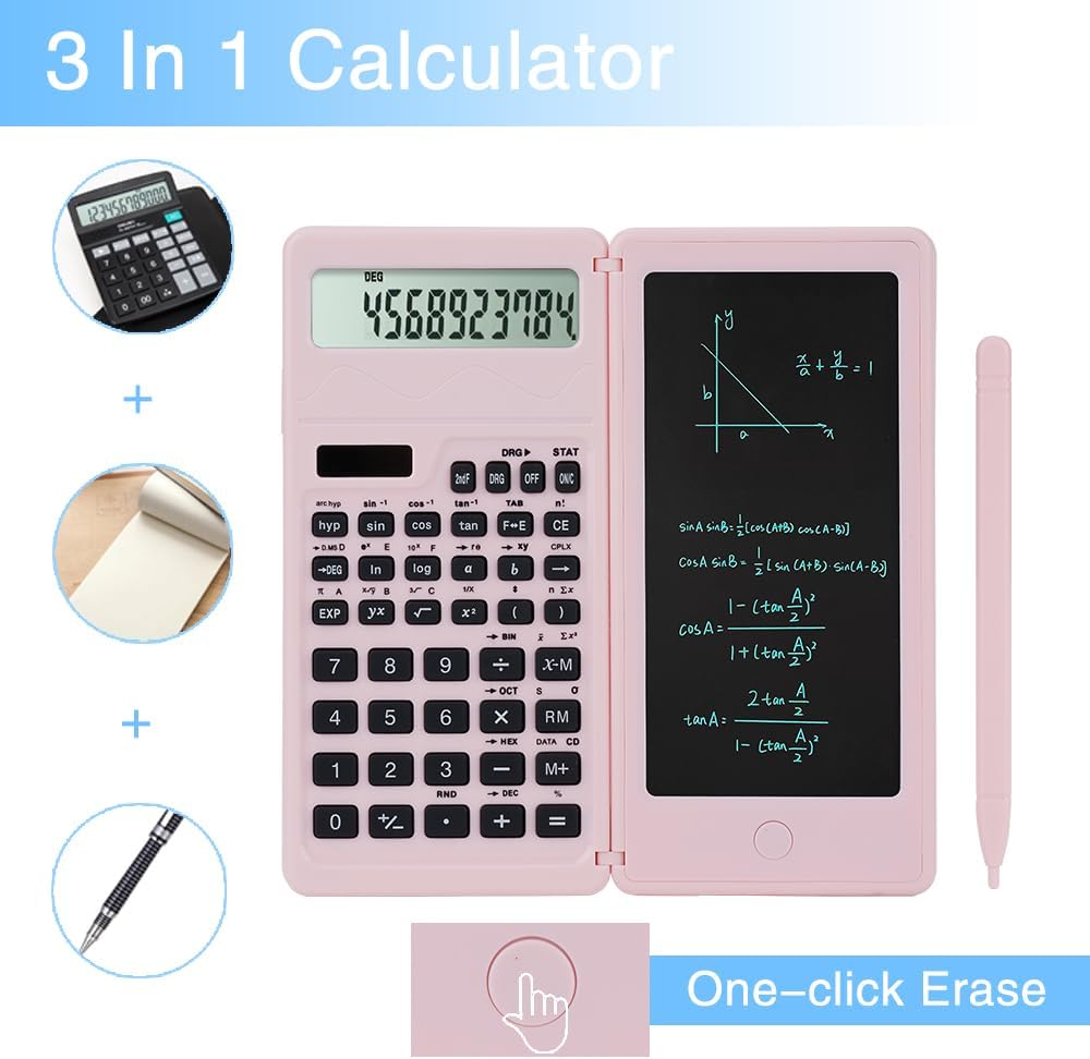 Calculadoras científicas para escuela secundaria y secundaria, energía solar y de batería con bloc de notas para la escuela, calculadora digital de