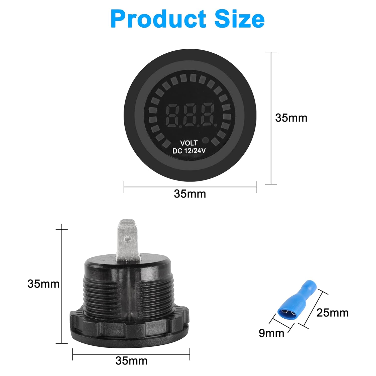 MEIRIYFA Medidor de voltímetro de batería de automóvil DC 12V 24V Pantalla LED, medidor de voltaje digital, pantalla colorida, impermeable,