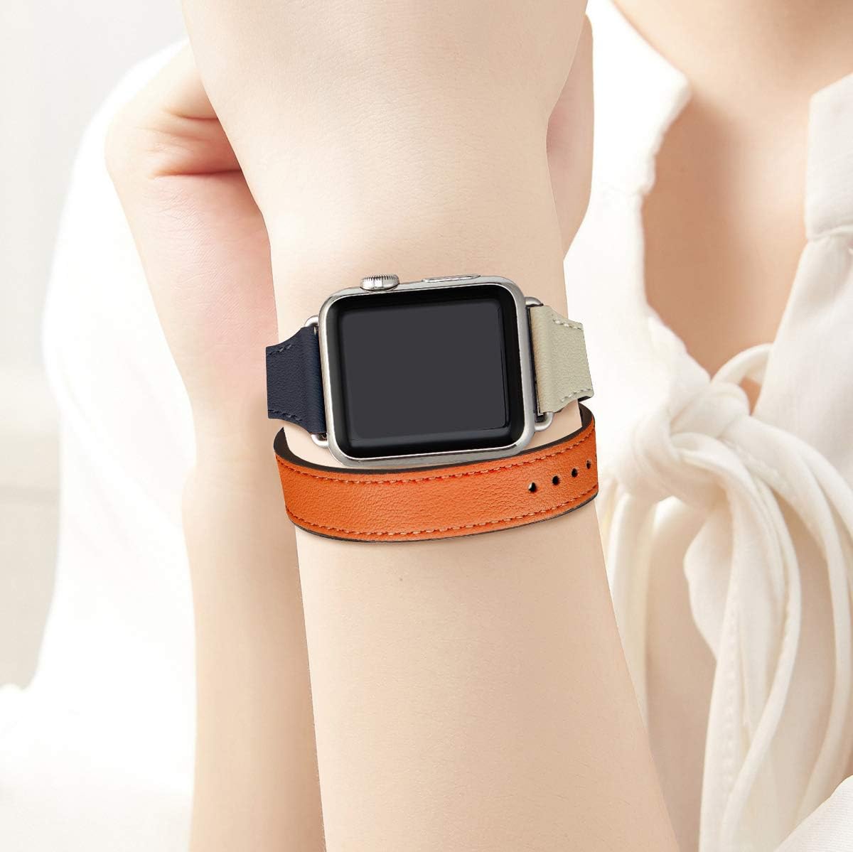 Bestig Correa compatible con Apple Watch Band de 1.496 pulgadas, 1.575 pulgadas, 1.614 pulgadas, correa delgada de cuero genuino, diseño doble giro,