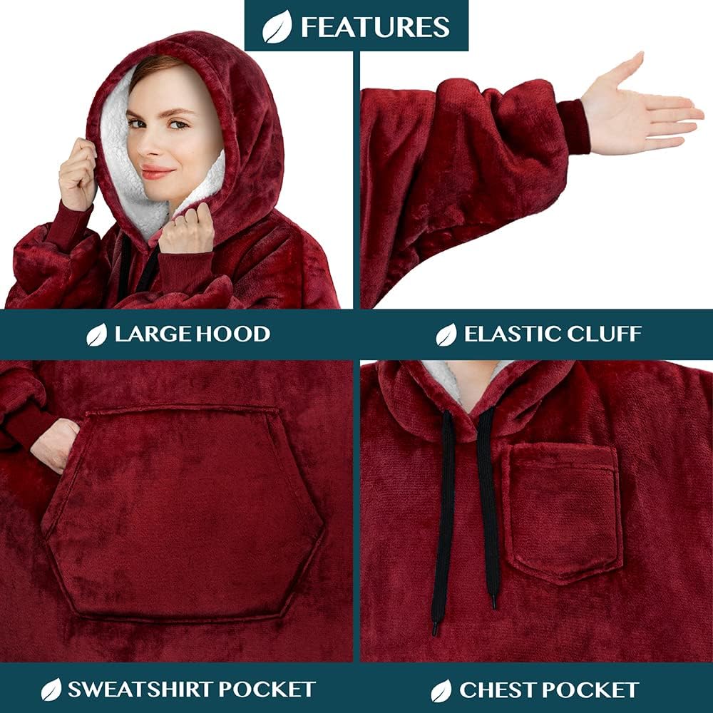 PAVILIA Manta con capucha para mujer, manta Sherpa para hombre, acogedora manta de gran tamaño, sudadera con capucha