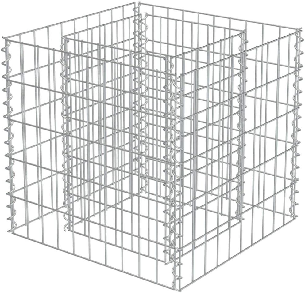 vidaXL Gabion Macetero de acero galvanizado, 19,7 x 19,7 x 19,7 pulgadas.