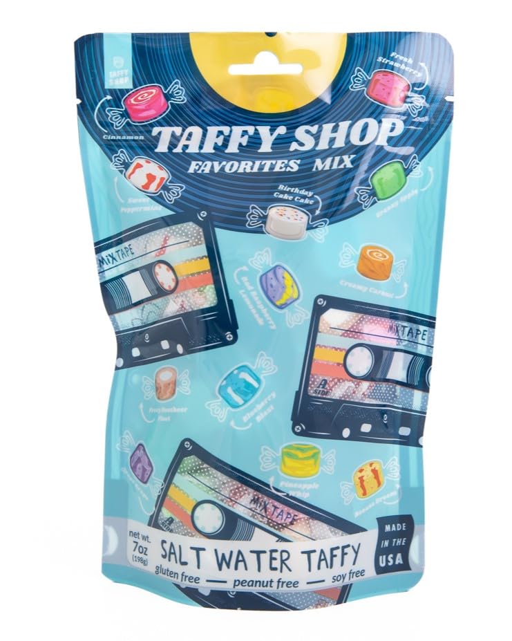Taffy Shop Caramelos de agua salada “Favorites Mix”, varios sabores a granel de caramelo salado, bolsa temática única de 25 piezas de dulces gourmet