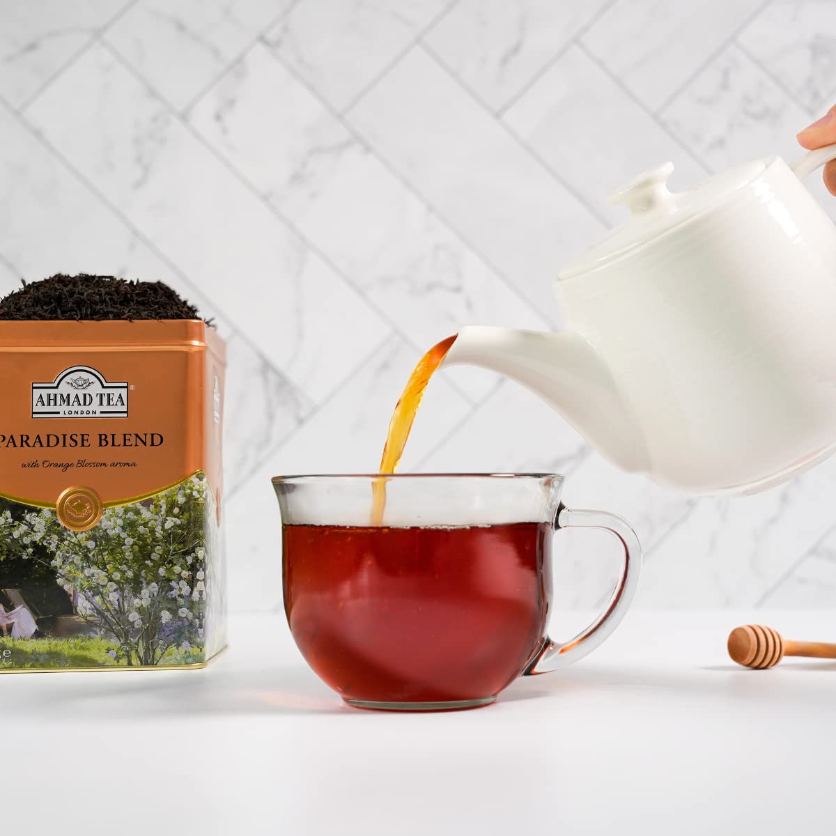 Ahmad Tea Paradise Blend, hojas sueltas de primera calidad, té negro de azahar, 17.64 oz. Naturalmente cafeinado y sin azúcar