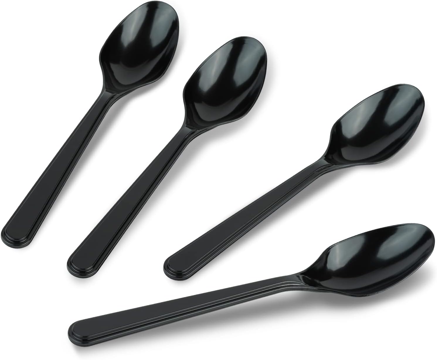 PlasticPro Juego de 100 cucharas de plástico pesadas, cucharas desechables negras, juego de cubiertos de plástico