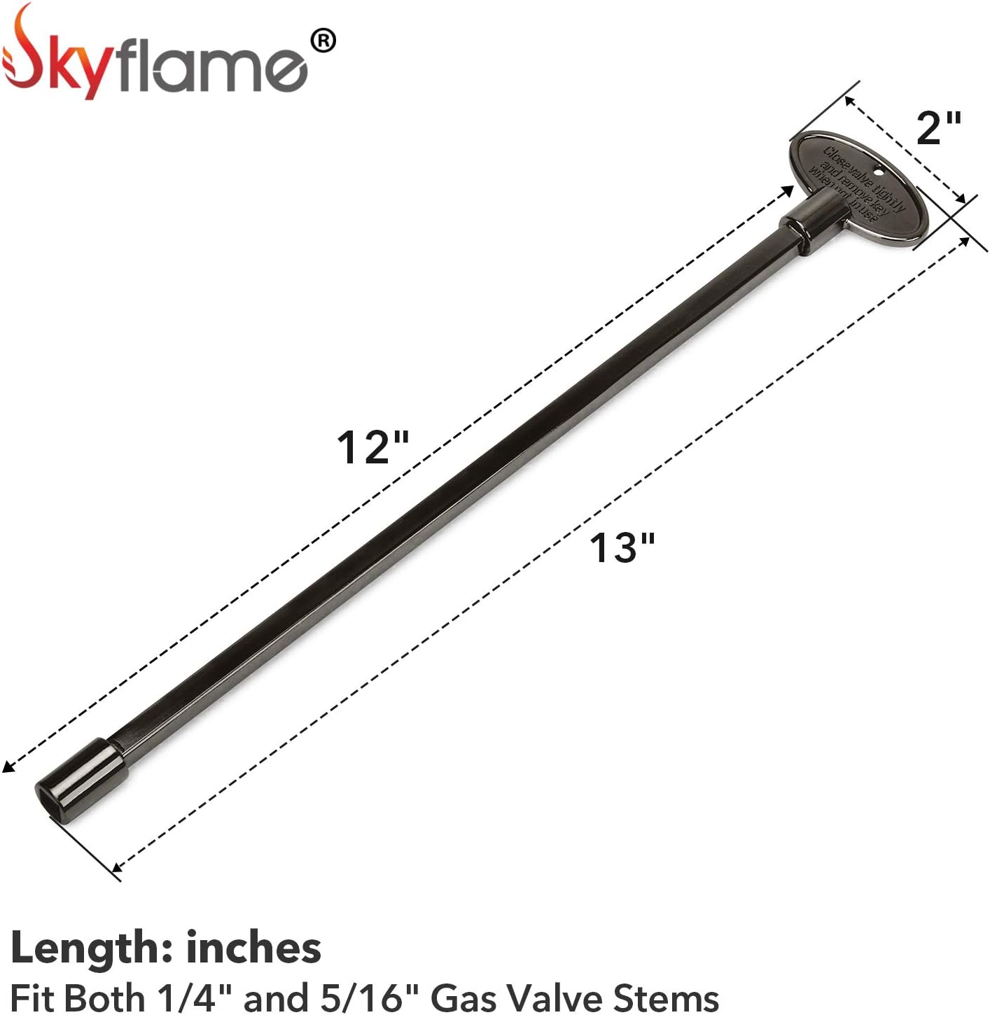 Skyflame Kit de válvula de llave de gas recta de 34 pulgadas para chimenea de hoguera con brida negra plana, llave universal de 3 pulgadas y 12