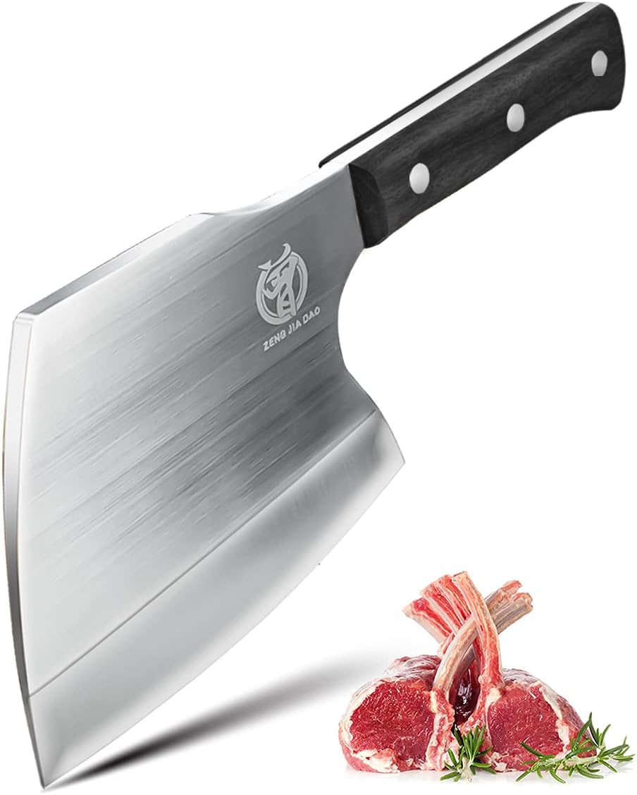 ZENG JIA DAO Meat Cleaver Bone Cleaver Knife Meat Chopper Heavy Duty 6 ” Bone Axe Butcher Knife Forged HC Steel Pakka Wood Handle in Restaurant