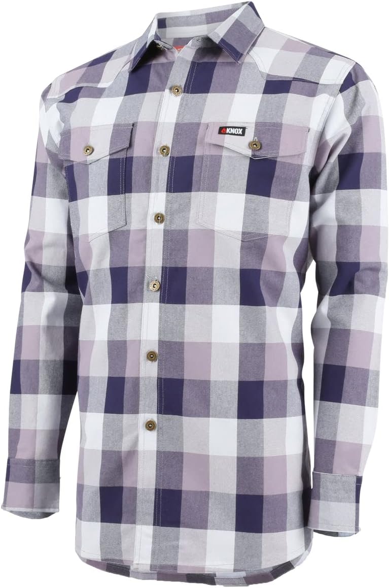 Knox Camisas FR para hombre  Camisa a cuadros resistentes a la llama botones de metal  NFPA2112 Camisa de soldadura ignífuga