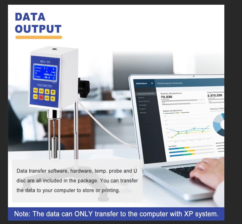 Saladulce Viscómetro rotatorio digital con sonda de temperatura, viscosímetro de laboratorio con salida de datos, 10-6, 000,000 mPa.s Probador de