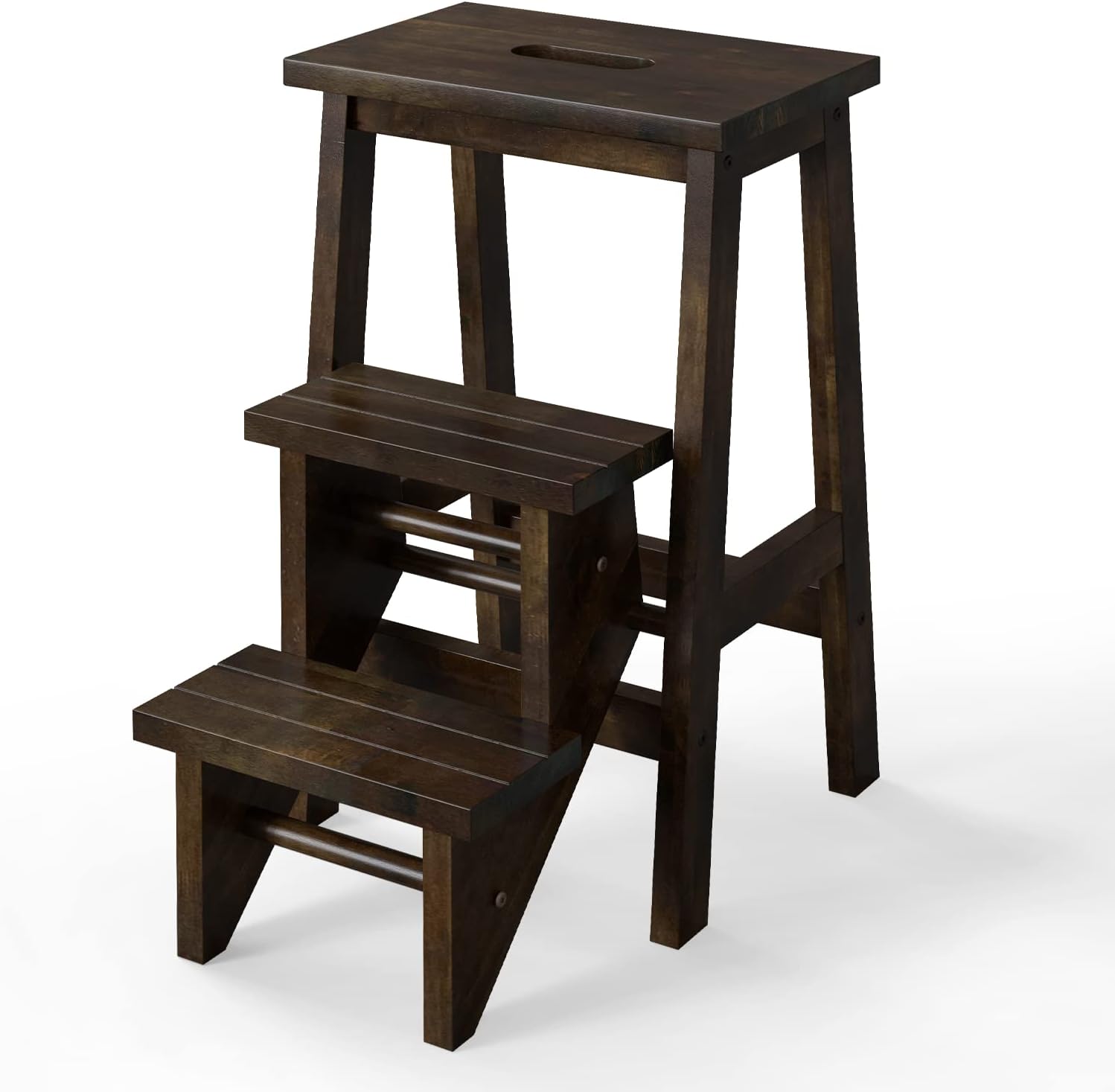 Costzon Taburete plegable de 3 niveles, taburete de madera 3 en 1, estante de almacenamiento de flores para el hogar, cocina, biblioteca, escalera
