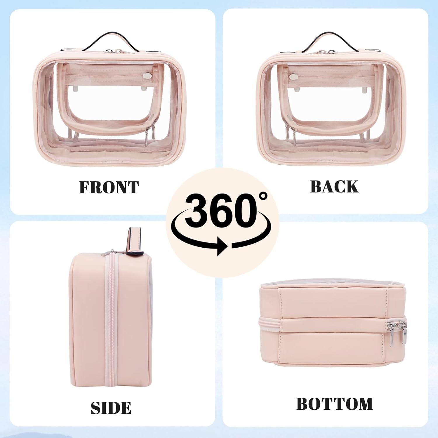 Neceser de viaje, bolsa de maquillaje transparente de doble cara, organizador de cosméticos de maquillaje, bolsa de aseo transparente impermeable