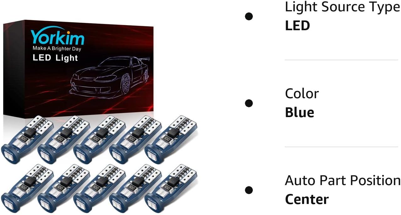 Yorkim Bombilla LED T10 Canbus sin errores 6-SMD Super Bright EMC Chipsets, 194 LED interiores para cúpula de coche, mapa, puerta, placa de