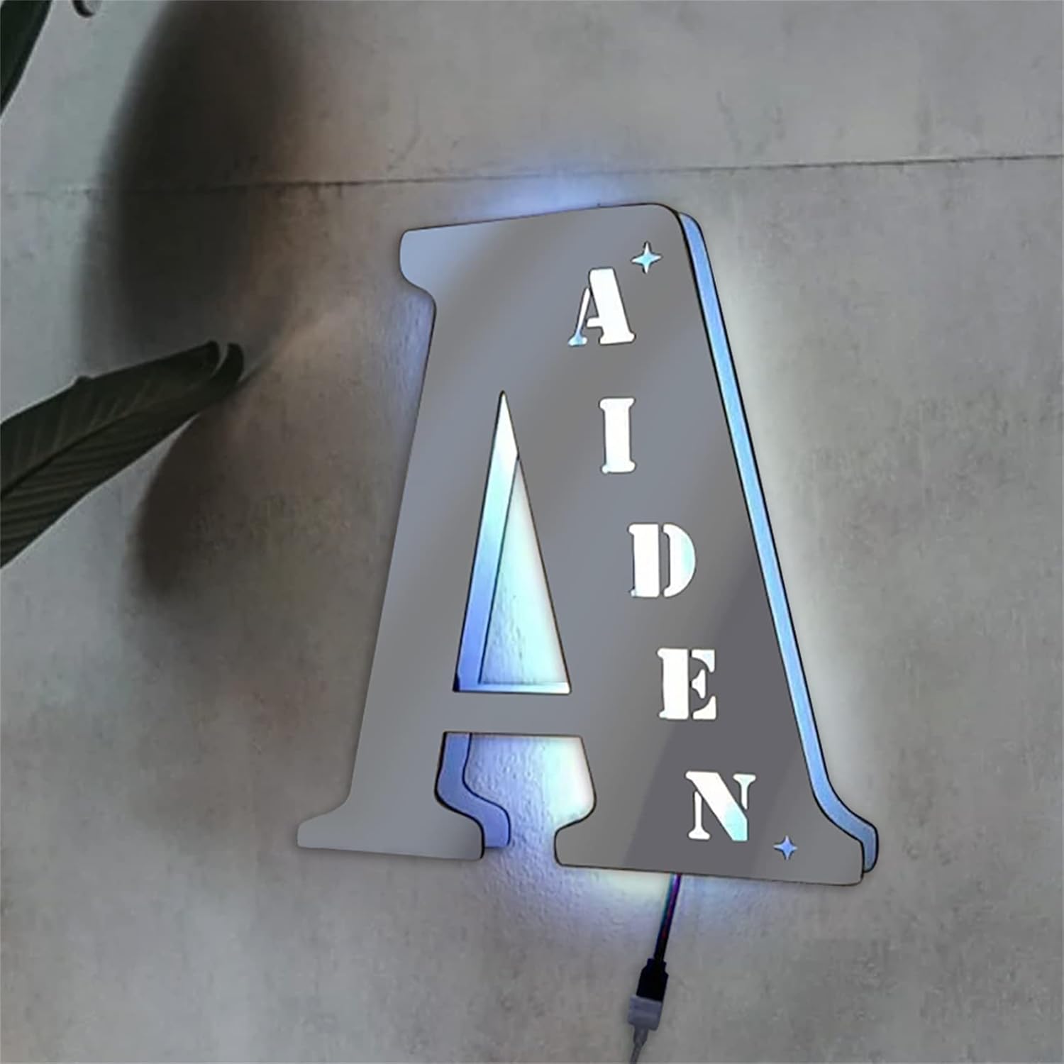 Letrero de espejo de letra personalizado con luces LED, letrero de espejo con nombre de neón personalizado con luces LED, decoración de pared para
