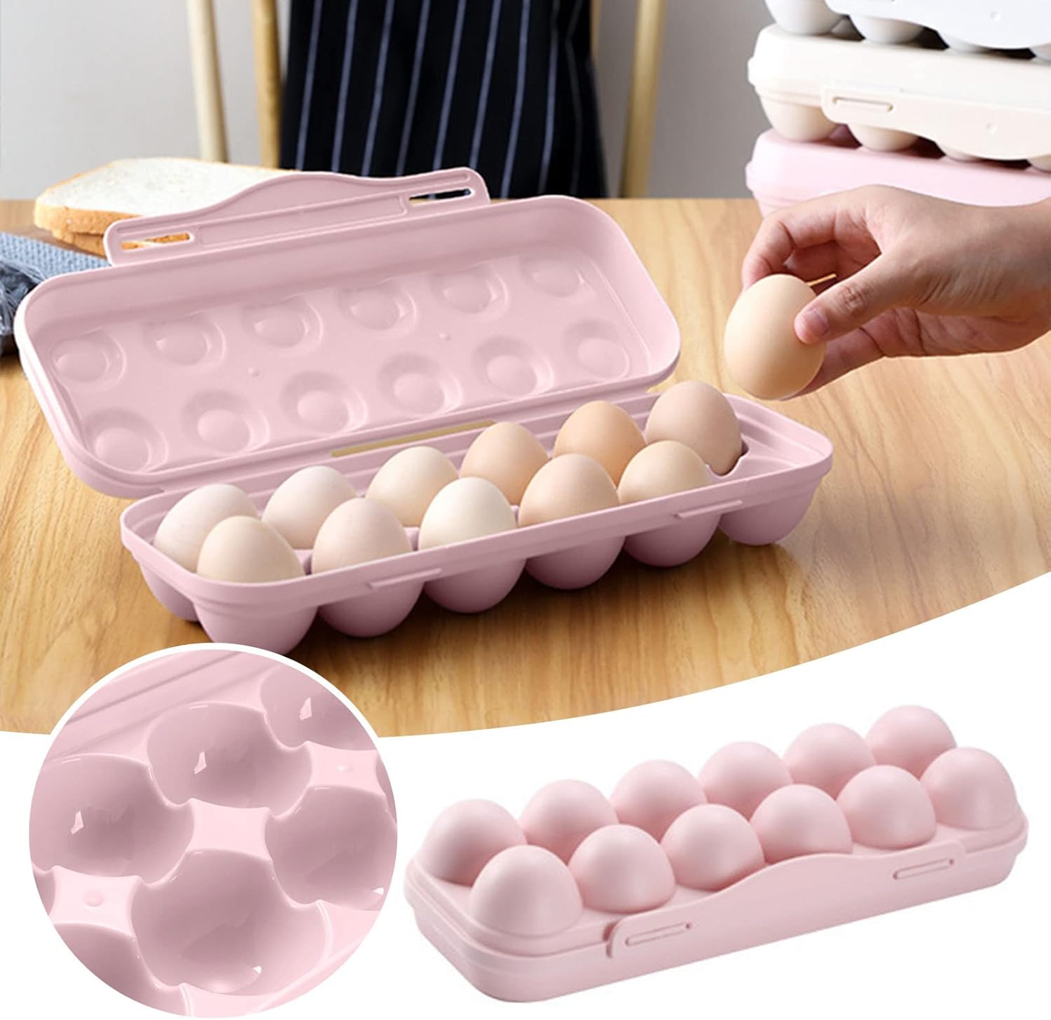 Contenedor de huevos para refrigerador con tapas, apilable, caja de huevos de gran capacidad, estuche de almacenamiento de huevos de plástico