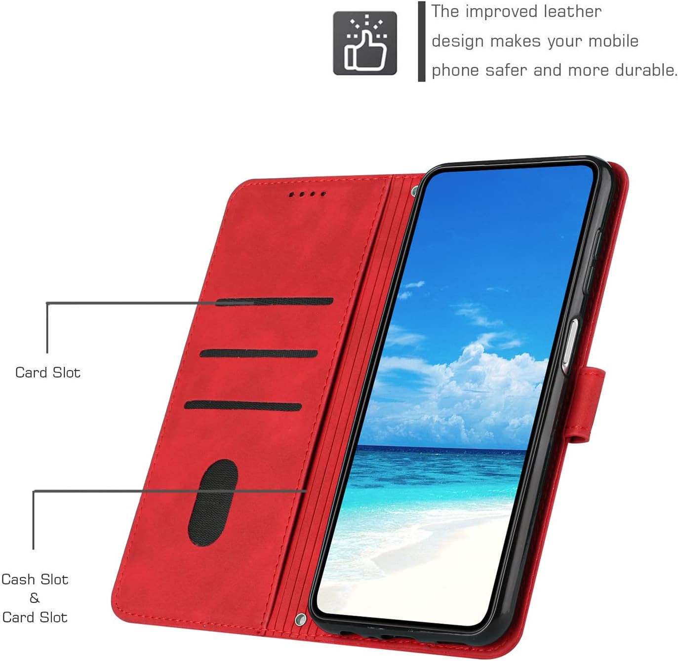 Para Xiaomi Poco X3 NFCX3  X3 Pro Flip Phone Case, Anti Drop, Anti Scratch Funda protectora, Funda protectora tipo cartera Rojo