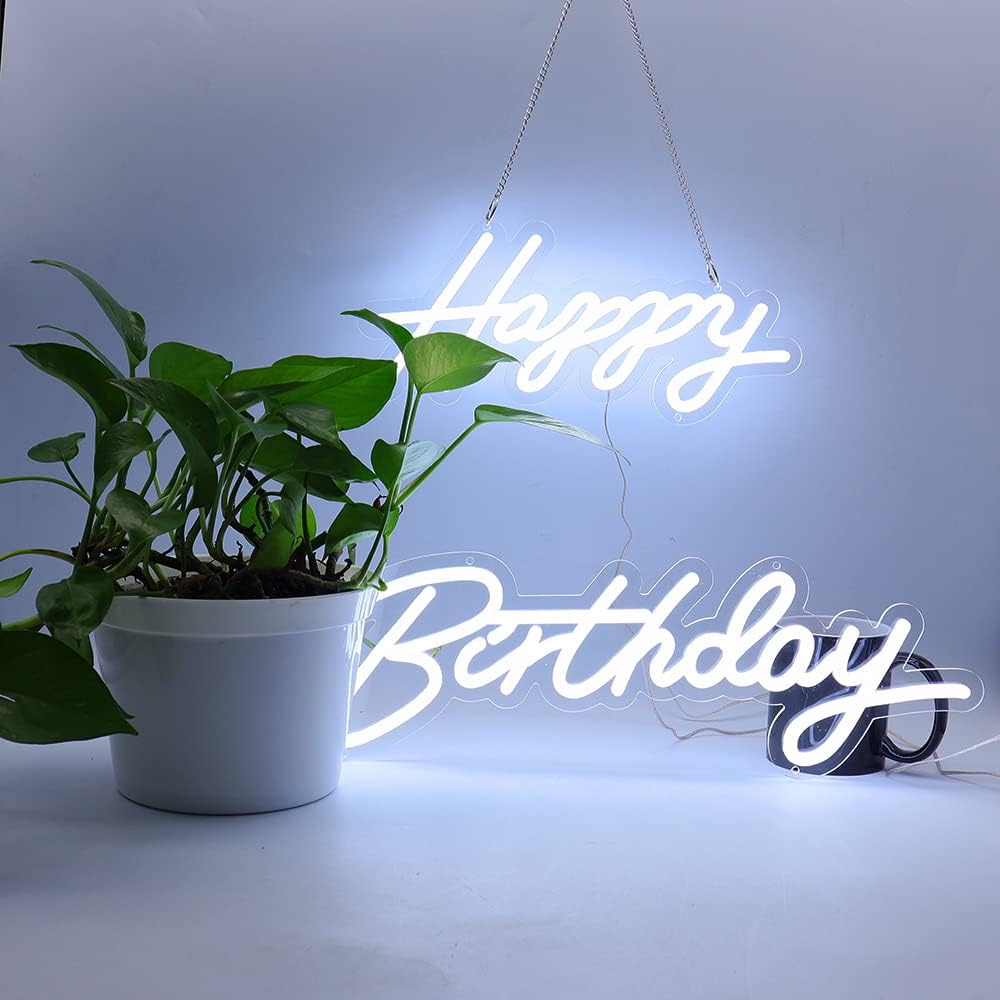 POVOKICI Letrero de neón LED de feliz cumpleaños, luz de neón grande de 18 x 7.05 + 13.3 x 6.2 pulgadas para decoración del hogar de fiesta de