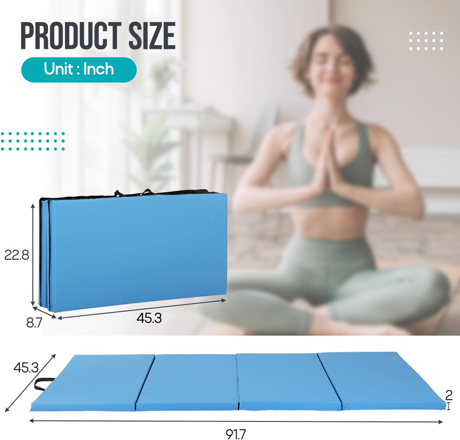 Colchoneta de gimnasia con 4 pliegues, para interiores y exteriores, extra gruesa, de alta densidad, para gimnasia, gimnasio, plegable, esterilla de