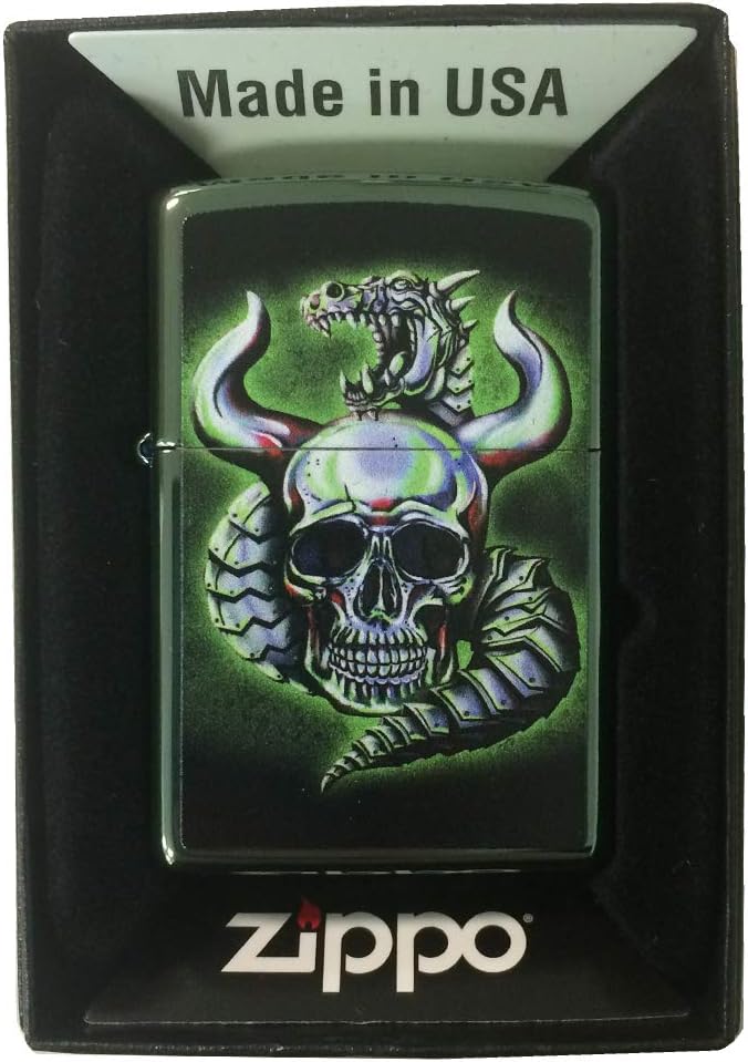 Zippo Encendedor personalizado – Dragón metálico camaleón y calavera