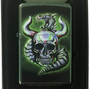 Zippo Encendedor personalizado – Dragón metálico camaleón y calavera Zippo Encendedor personalizado – Dragón metálico camaleón y calavera
