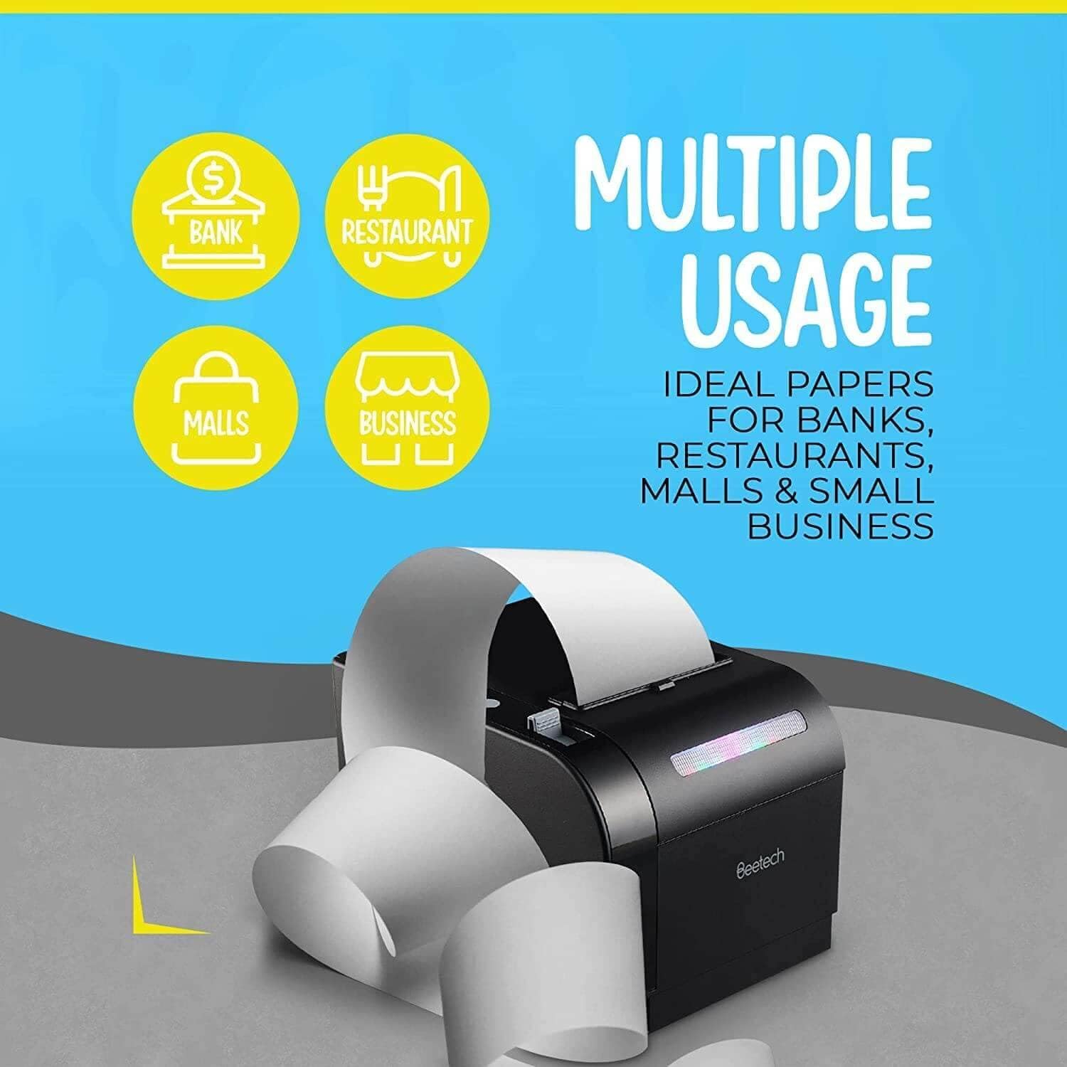 FHS – Rollo de papel Bond de 3 pulgadas x 150 pies, papel de bono, papel de impresora de cocina, rollo de papel de caja registradora POS, 32 rollos