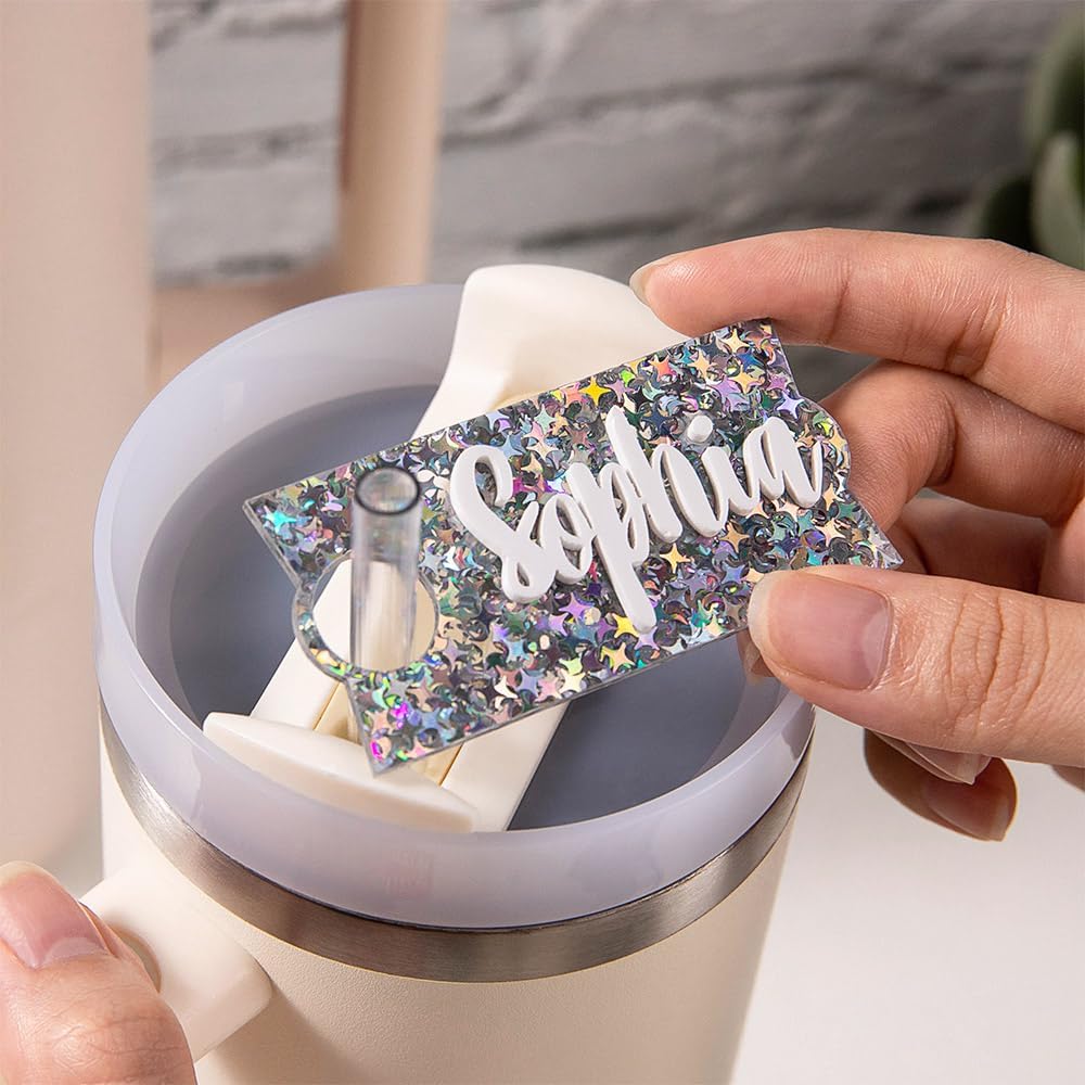 Etiqueta de nombre personalizada para vaso de 30 onzas, 40 onzas, 20 y 64 onzas, etiqueta de tapa acrílica con nombre personalizado para tapa del
