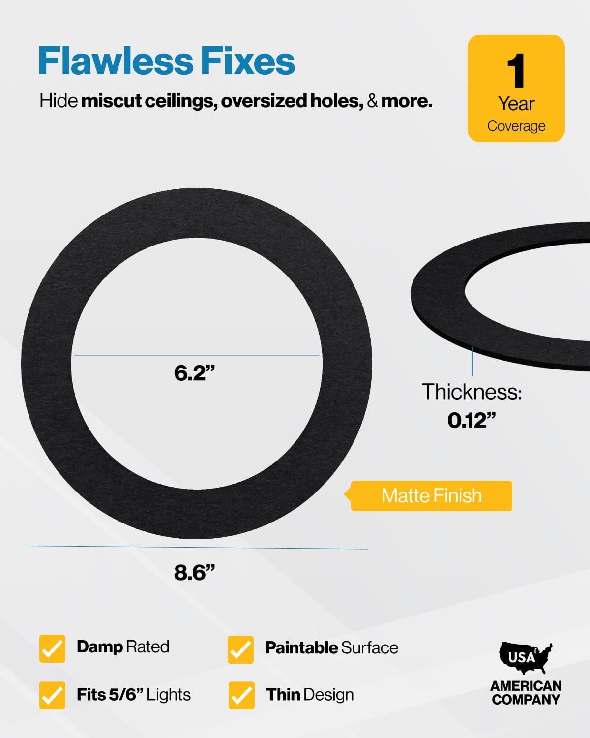 Sunco Lighting Paquete de 12 anillos Goof para luces empotrables de 6 pulgadas, anillo negro para moldura de goof, diámetro exterior de 8.6