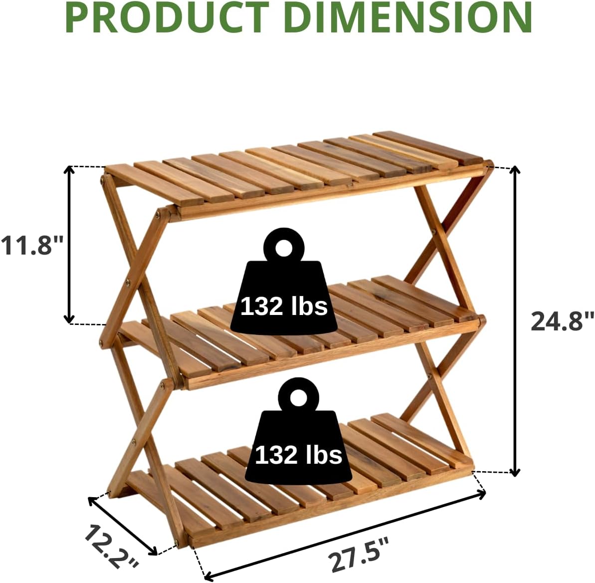 BEEFURNI Zapatero plegable, organizador de zapatos de madera de acacia, estante de zapatos de 3 niveles, zapateros independientes para entrada,