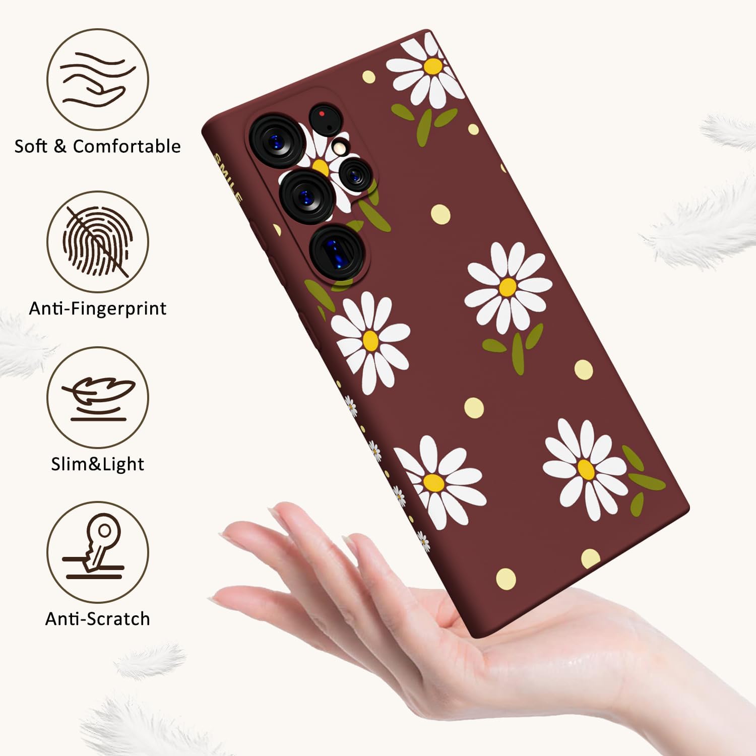 MINSCOSE Funda compatible con Samsung Galaxy S22 Ultra, bonito diseño de flor de crisantemo, silicona suave, delgada, femenina, a prueba de golpes,